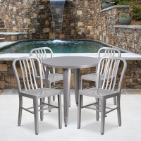 Flash Furniture CH-51090TH-4-18VRT-SIL-GG 30" Round Metal Table Set with Back Chairs in Silver